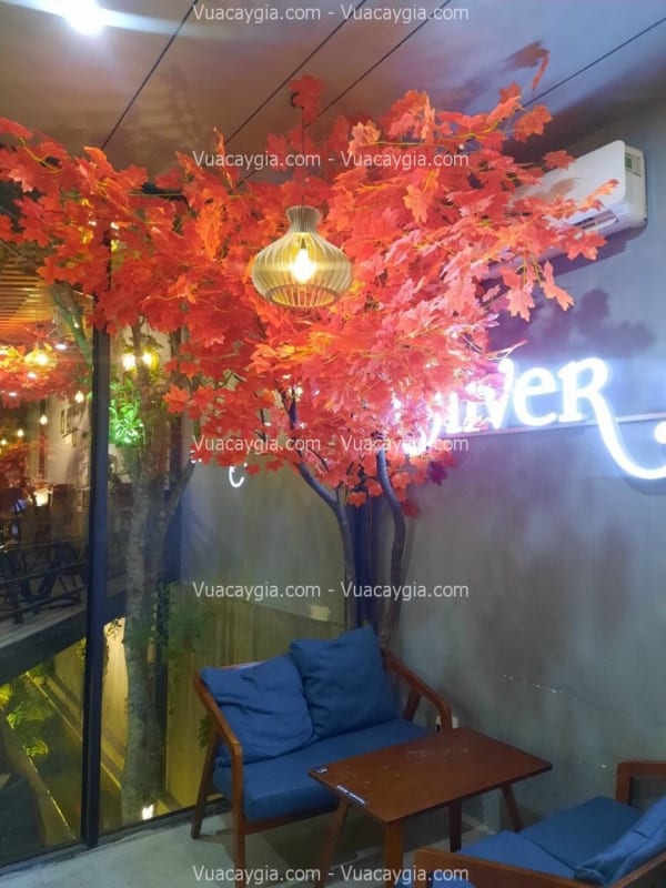 cây phong lá đỏ giả decor góc tường